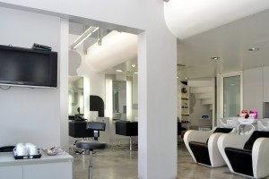 the modern interior of Stratos Art Hair salon