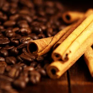 coffee beans and cinammon sticks