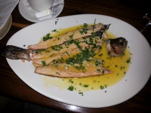 trout with garlic sauce at The Mill