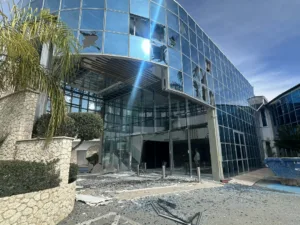 Bomb explodes at Pavilion banquet centre in Lakatamia, damaging entrance