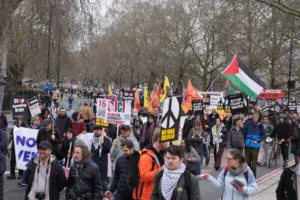 Thousands march in London calling for halt to US and Israeli operations against Iran