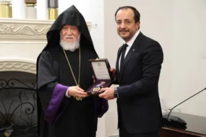 Cyprus president receives Prince of Cicilia medal from Armenian patriarch in Nicosia