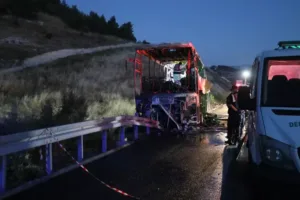 Eight killed, including baby, in bus crash and fire in western Turkey