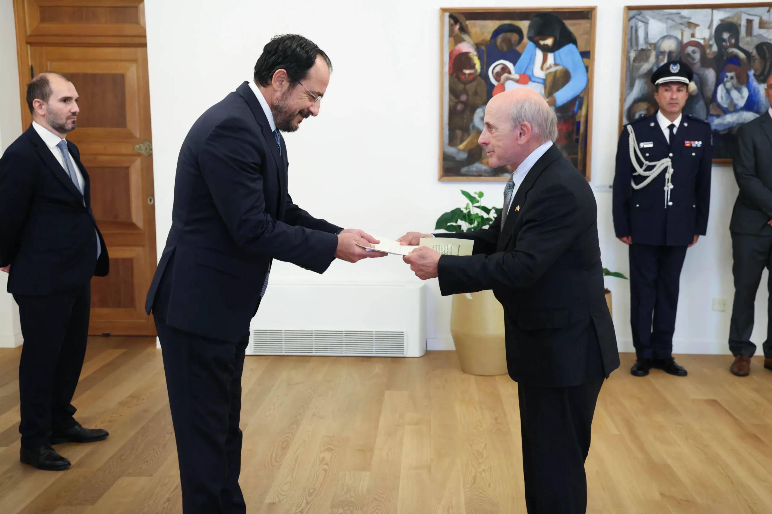 US ambassador John Breslow presents credentials to President Christodoulides