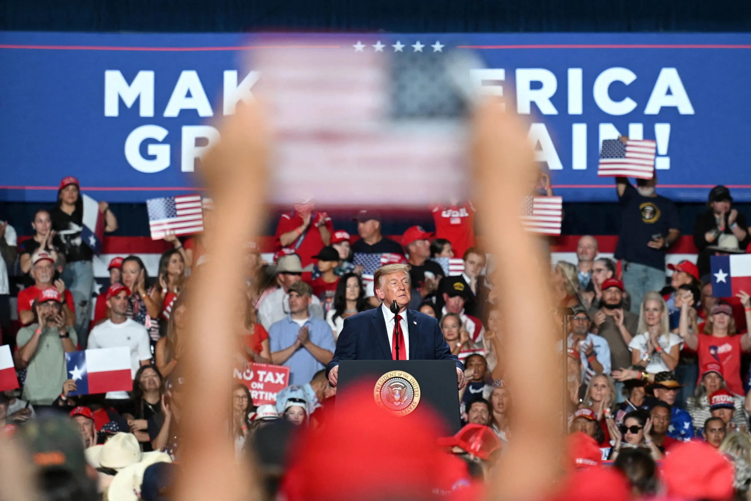 Trump invokes French unrest while campaigning for Kansas Senator Roger Marshall