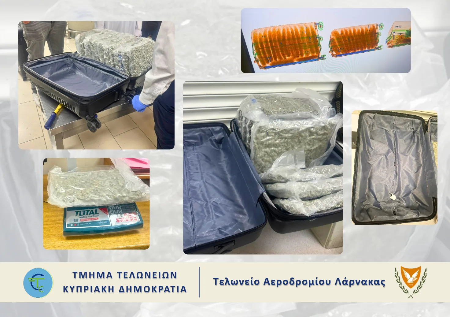 Customs seize about 28kg of cannabis from passenger at Larnaca airport