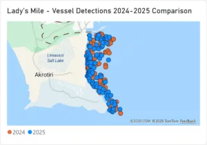 Satellite study records 2,060 vessel detections in three Cyprus marine protected areas