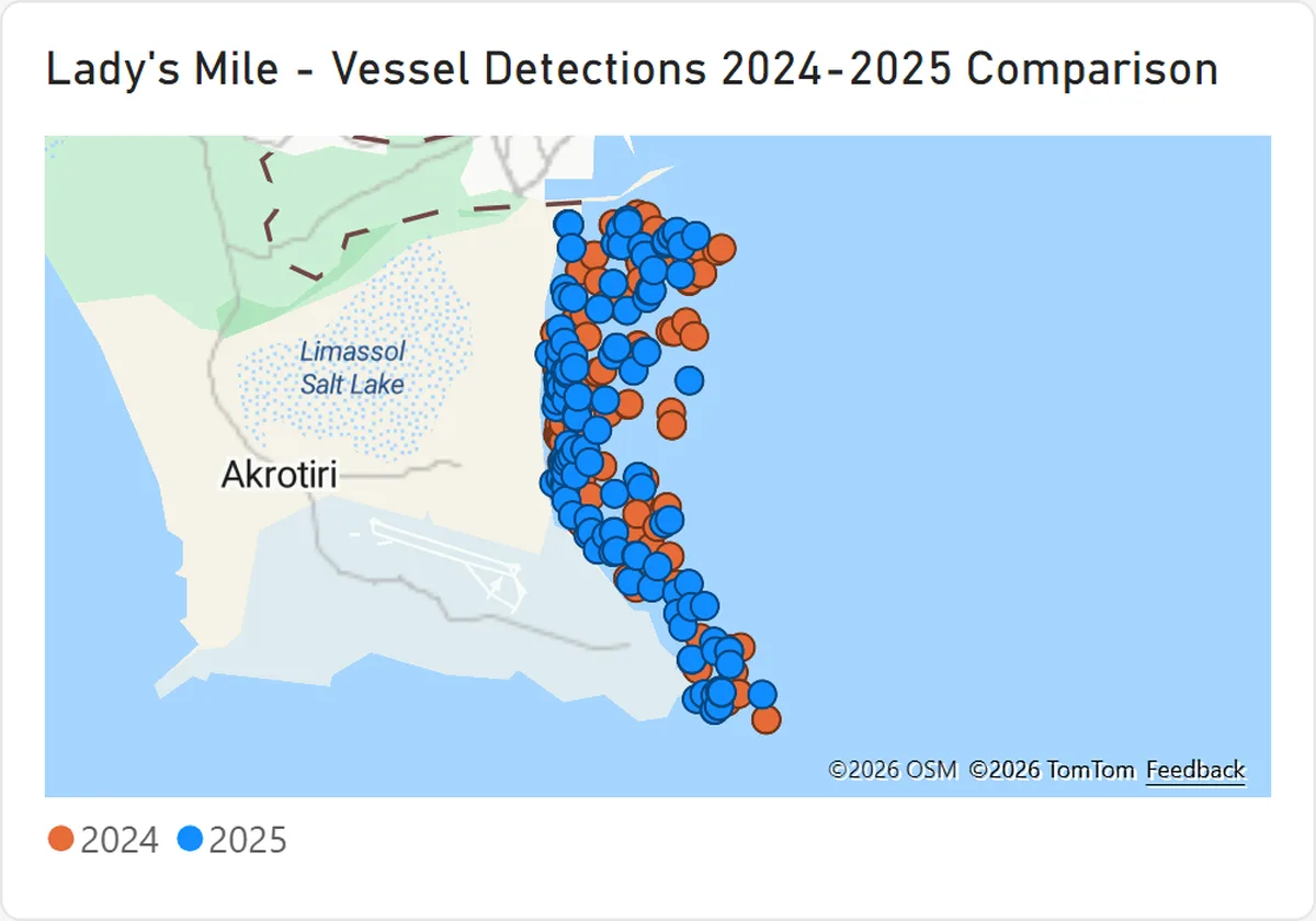 Satellite study records 2,060 vessel detections in three Cyprus marine protected areas